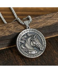 Buddha Stones Year Of The Horse Titanium Steel Balance Necklace Pendants - Titanium Steel Horse