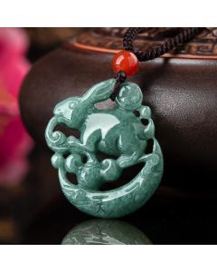 Year of the Rabbit Jade Luck Crescent Mooon Necklace Pendant - Jade(Prosperity♥Abundance)