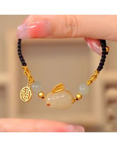 Year of the Rabbit Red Agate Jade Bunny Confidence String Bracelet - Red Agate(Confidence♥Calm)