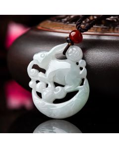 Year of the Rabbit White Jade Crescent Moon Protection Necklace Pendant - White Jade(Protection♥Happiness)