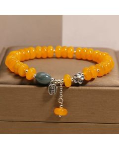 Buddha Stones Yellow Agate Green Agate Prosperity Charm Bracelet - Yellow Agate Abacus Bead (Wrist Circumference: 6.3–6.7 in/16–17 cm)