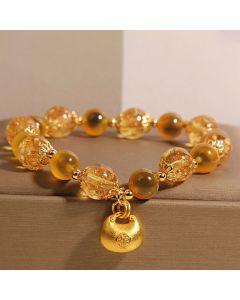 Buddha Stones Yellow Candy Agate Fu Character Blessing Bag Healing Bracelet - Candy Agate(Wrist Circumference: 15-17cm)