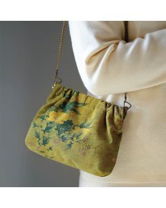 Buddha Stones Yellow Green Flower Black Persimmon Metal Chain Crossbody Bag Shoulder Bag Handbag - Black Persimmon 16*22*4cm