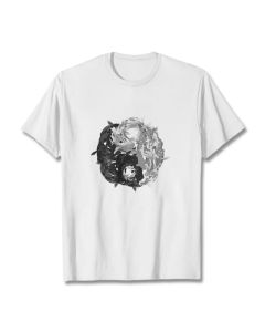 Buddha Stones Yin Yang Koi Fish Combination Cotton Tee T-shirt - LightPink / XL