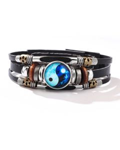 Buddha Stones Yin Yang Leather Balance Bracelet - Black&White(Bracelet Size 21.5+3cm)