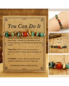 Buddha Stones You Can Do It Green Aventurine Tiger Eye Carnelian Luck Bracelet - You Can Do It(Wrist Circumference 14-24cm)