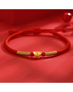 Buddha Stones Yuanbao Red String Braided Luck Bracelet - Black String(Wrist Circumference:15-29cm)