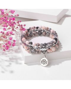 Buddha Stones 3pcs Zebra Jasper Lotus Enlightenment Beaded Bracelet - Sodalite(Calm ♥ Harmony)