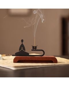 Buddha Stones Zen Monk Natural Wood and Iron Meditation Incense Burner - Meditating Monk