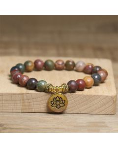 Buddha Stones Natural Colorful Emperor Stone Lotus Pattern Anti-stress Bracelet - Emperor Stone(Wrist Circumference: 15-17cm)