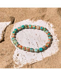 Buddha Stones Natural Colorful Emperor Stone Oval Square Beads Anti-stress Bracelet - Green Emperor Stone(Wrist Circumference: 15-17cm)