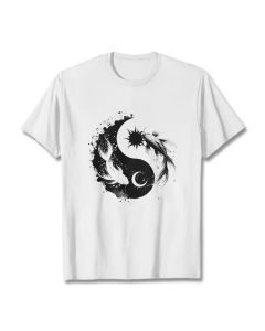 Buddha Stonessun And Moon Yin Yang Koi Pattern Tee T-shirt - LightGrey / L