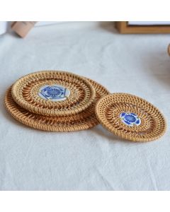 Ceramic Flower Pattern Rattan Cup Mat Tea Cup Coaster - 13cm Hollow Coaster