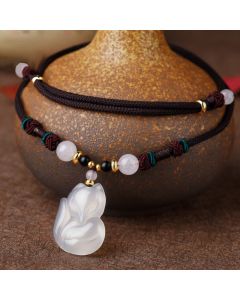 Buddha Stones Chalcedony Fox Pink Crystal Bead Harmony String Necklace Pendant - Chalcedony(Positive♥Harmony)