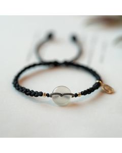 Buddha Stones Chalcedony Round Peace Buckle Positive String Bracelet - Pink Beige