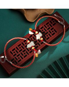 Buddha Stones Chinese Zodiac Jade Prosperity Red String Bracelet Anklet - Pig(Bracelet/Anklet Size 19.5+4cm)