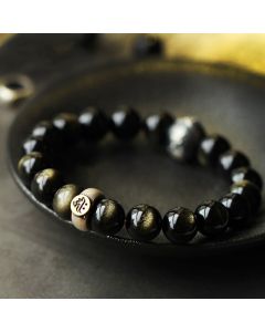 Buddha Stones Chinese Zodiac Obsidian Purification Bracelet - 10mm / Dog/Pig