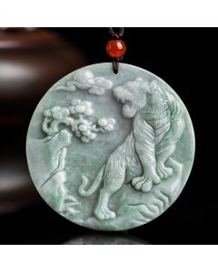 Buddha Stones Chinese Zodiac Tiger Jade Protection Necklace String Pendant - Jade