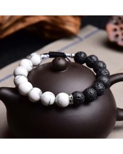 Buddha Stones Yin Yang Lava Stone Protection Bracelet - 12mm