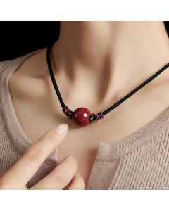 Buddha Stones Cinnabar Bead Blessing String Necklace Pendant - 20mm