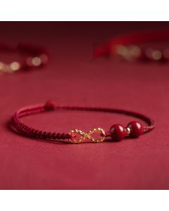 Buddha Stones Cinnabar Blessing Red String Golden Infinity Symbol Bracelet Anklet - Red / Anklet(Anklet Circumference 16-26cm)