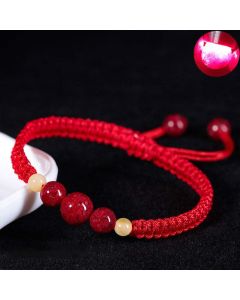 Buddha Stones Cinnabar Blessing Red String Bracelet For Kids - Brown(Wrist Circumference 14cm) / 8mm
