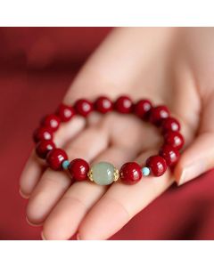 Buddha Stones Cinnabar Green Aventurine Fortune Luck Bracelet - Emperor Sand / 10mm