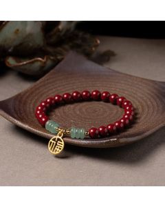 Buddha Stones Cinnabar Green Aventurine Luck Blessing Bracelet - 12mm