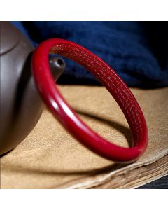 Buddha Stones Cinnabar Heart Sutra Engraving Blessing Bangle Bracelet - 63-64mm