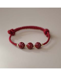 Buddha Stones Cinnabar Jade Lotus Calm Red String Weave Bracelet - Lotus(Wrist Circumference 14-20cm)