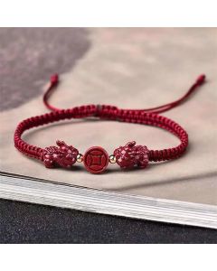 Buddha Stones Cinnabar PiXiu Blessing Copper Coin Peace Buckle Red String Bracelet - Peace Buckle(Bracelet Size 13-23cm) / Child (1-14 years old)