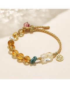 Buddha Stones Citrine PiXiu Fu Character Prosperity String Braided Bracelet - Citrine(Happiness♥Prosperity)