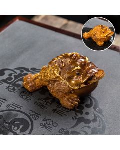 Buddha Stones Color Changing FengShui Wealth Lucky Frog Copper Coin Tea Pet Resin Figurine Decoration - Green / 11.8*6.3cm