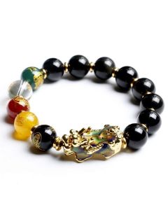 Buddha Stones Color-Changing Pixiu Obsidian Wealth Bracelet - 0.47in (12mm)