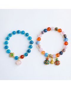 Buddha Stones Colorful Candy Agate Gold Swallowing Beast Family Peach Harmony Charm Bracelet - Candy Agate&Peach