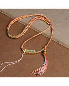 Buddha Stones Colorful String Copper Wealth Necklace Pendant - Yellow