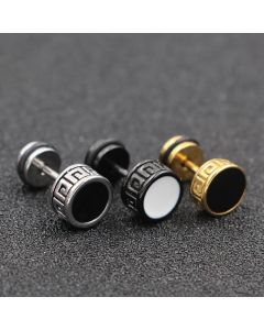 Buddha Stones Cool Men Titanium Steel Balance Round Stud Earrings - Black / 10mm
