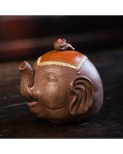 Buddha Stones Cute Elephant Auspicious Clouds Purple Clay Ceramic Teapot - Elephant(220ml)
