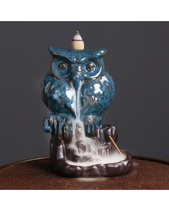 Buddha Stones Cute Owl Ceramic Backflow Smoke Fountain Meditation Healing Incense Burner Decoration - Owl