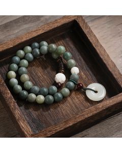 Buddha Stones Cyan Bodhi Seed Lotus Jade Peace Buckle Wisdom Double Wrap Bracelet - Yellow Bodhi Seed
