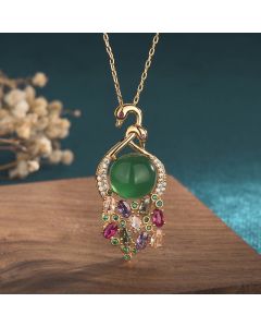 Buddha Stones Cyan Jade Success Necklace Chain Pendant - Cyan Jade