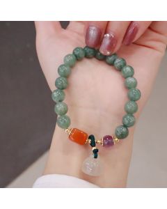 Buddha Stones Cyan Jade Lotus Pumpkin Wish Peace Buckle Amethyst Crystal Healing Bracelet - Peace Buckle