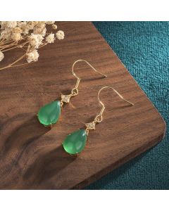 Buddha Stones Cyan Jade Luck Drop Earrings - Cyan Jade