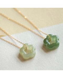 Buddha Stones Dainty Hetian Jade Cyan Jade Luck Floral Charm Necklace Pendant - Cyan Jade (Success ♥ Healing) / 925 Sterling Silver