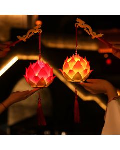 Buddha Stones DIY Lotus Flower Dragon Lantern Tassel Lamp Decoration - Rose Red Lotus Lantern(Self-Assembly)