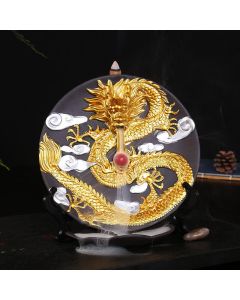 Dragon Ceramic Backflow Smoke Fountain Meditation Incense Burner - Gold