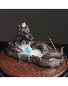 Dragon Playing Ball Flower Protection Incense Burner Decoration - Dragon&White Flower