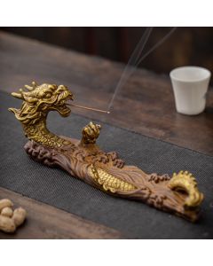 Buddha Stones Dragon Protection Ceramic Stick Incense Burner Decoration - Blue Brown