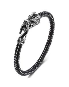 Buddha Stones Dragon Titanium Steel Protection Luck Bracelet - White&Black / 200mm