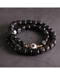 Buddha Stones Ebony Wood Dzi Bead Copper Peace Couple Bracelet - 18cm